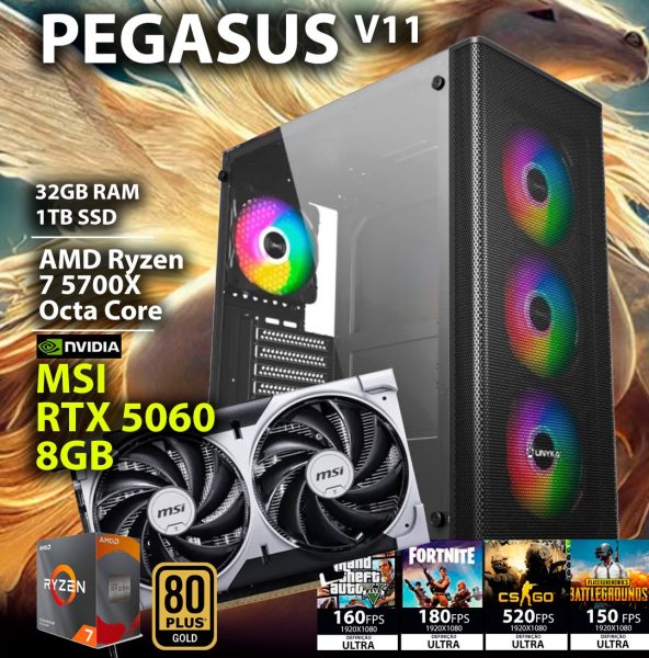 COMPUTADOR GAMING – AMD Ryzen 7 5700X / RTX 5060 8GB / 32GB RAM / 1TB SSD – CHIP7 Pegasus V11