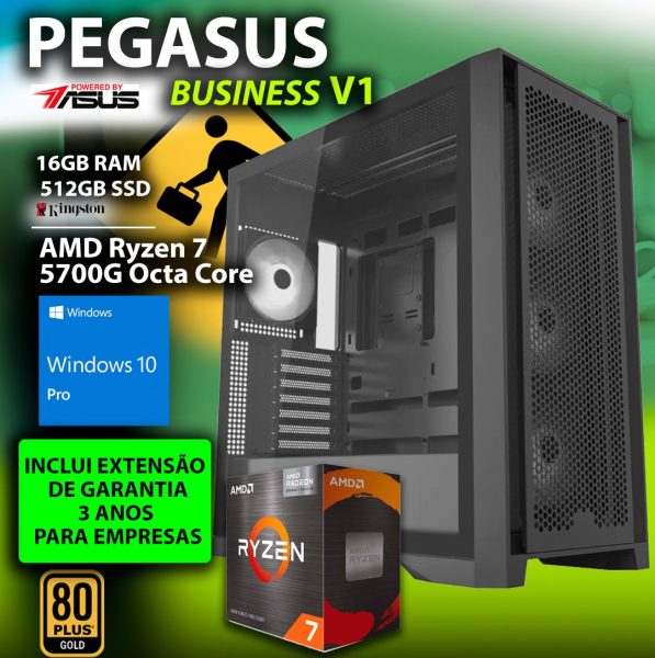 COMPUTADOR TRABALHO – AMD Ryzen 7 5700G / 16GB RAM / 512GB SSD / Windows 10 Pro – CHIP7 PEGASUS BUSINESS V1 Powered by ASUS