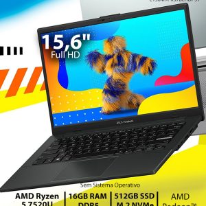 Portátil ASUS – AMD Ryzen 5 7520U / 16GB RAM / 512GB SSD / 15.6″ / S/SO – Vivobook Go E1504FA-R57BLHDPS1
