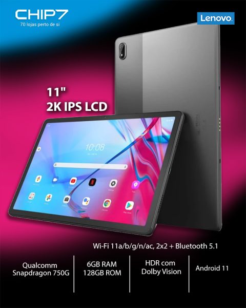 Tablet Lenovo Tab P11 5G 11″ 2K Dolby Vision / 6GB Ram / 128GB / Wi-Fi / 5G / Storm Grey – TB-J607Z
